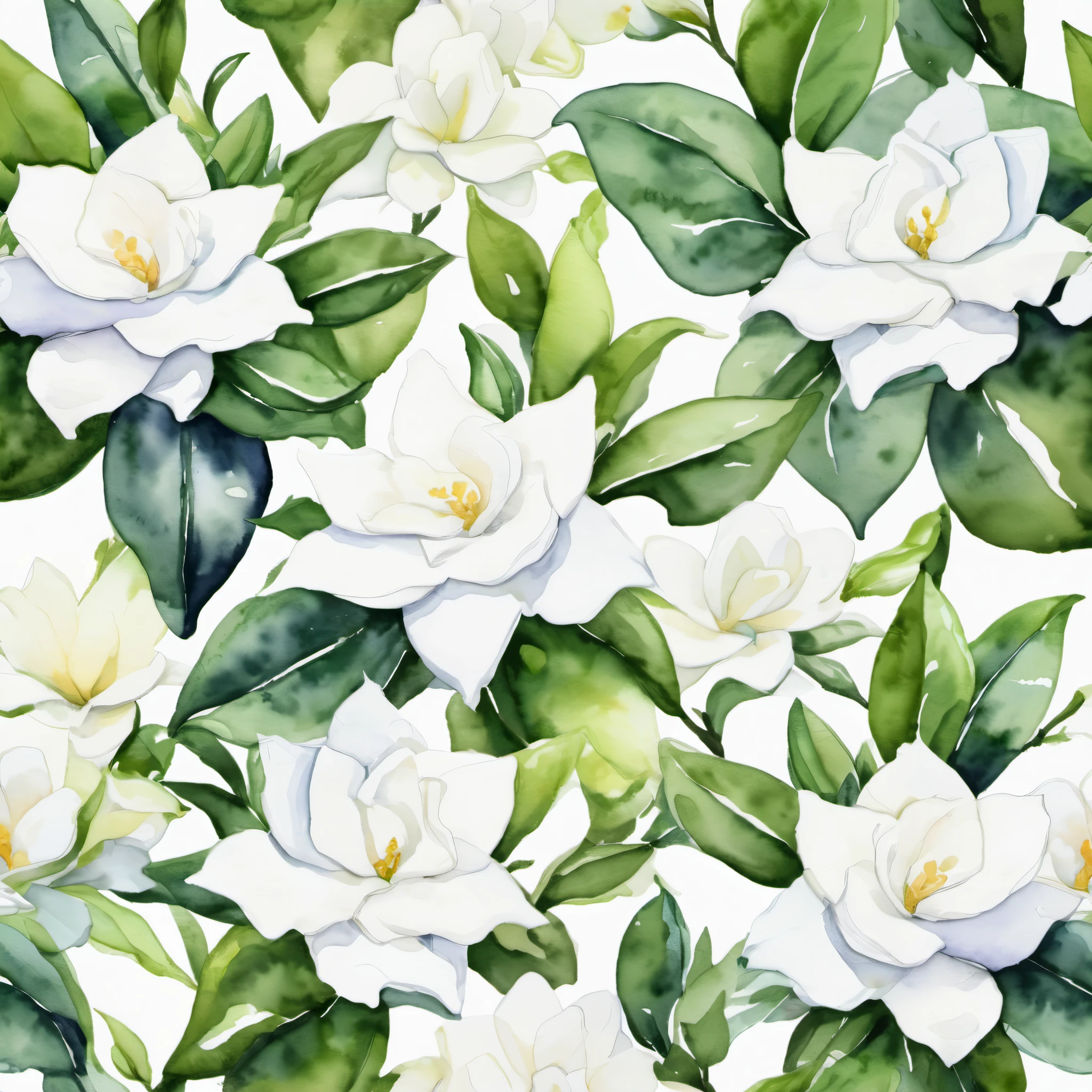 Multiple Gardenia Trees,White,watercolor,fresh
