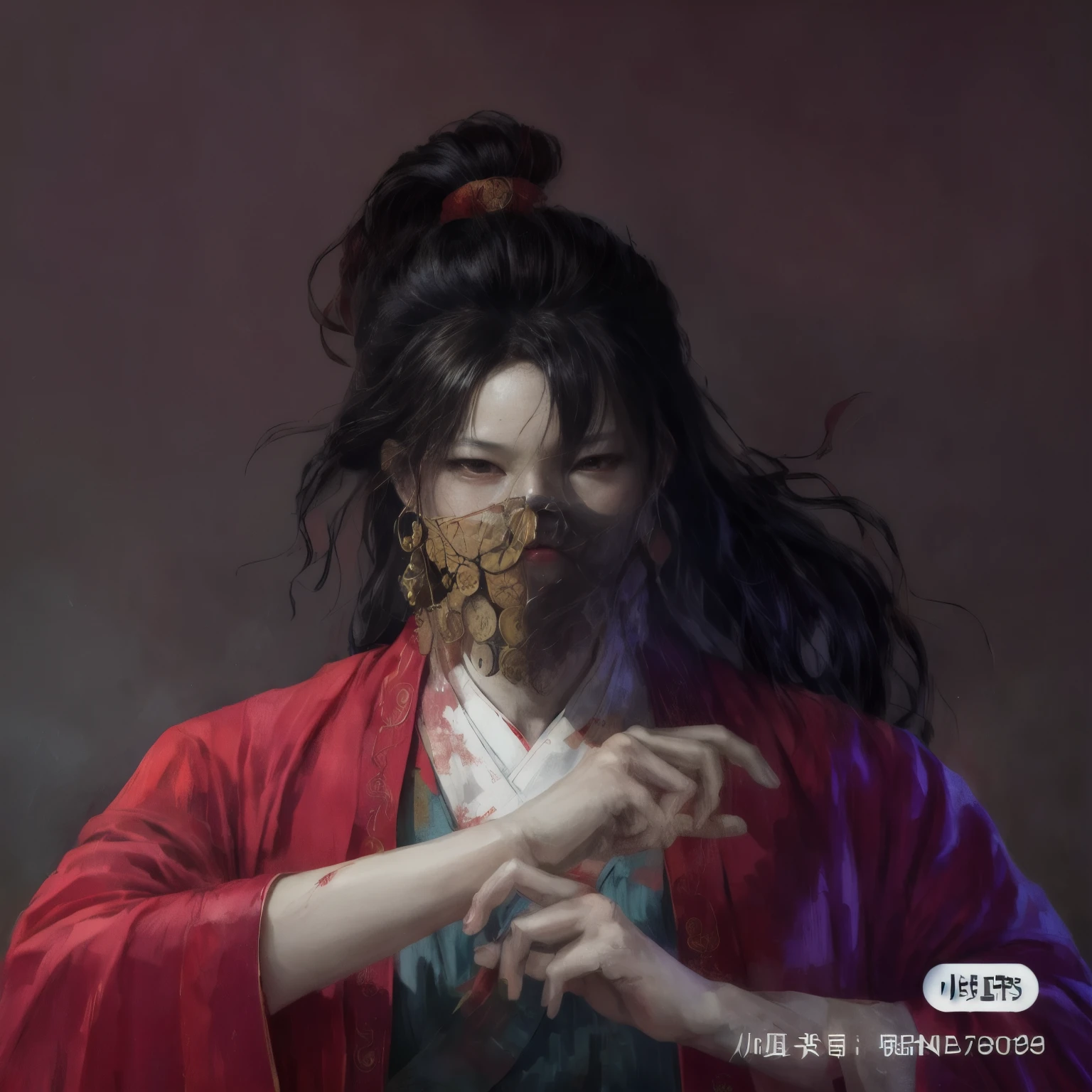 painting of a woman with a strange face and a red robe, by Yang J, by Wuzhun Shifan, by Zeng Jing, inspired by Fenghua Zhong, beautiful character painting, by Victor Wang, by Zou Yigui, by Yanjun Cheng, by Huang Shen, inspired by Yanjun Cheng, by Russell Dongjun Lu