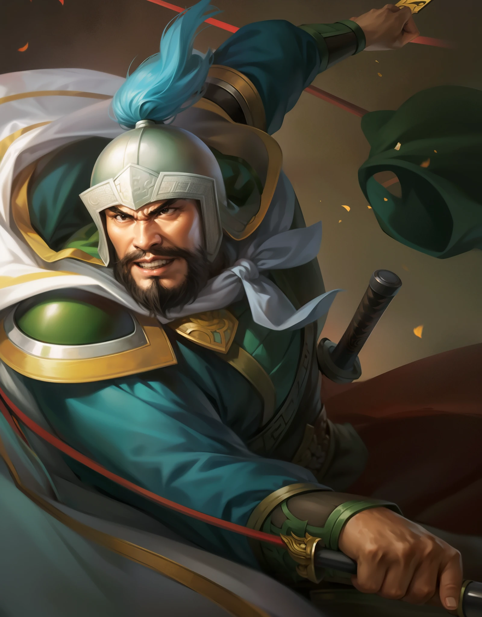 One wearing a helmet、Close-up of man holding sword, Guan yu, Inspired by Hu Zaobin, bian lian, zhao yun, Mongol, , Inspired by Shen Zhou, Inspired by Huang Shen, Nalanbato Gumbold, Inspired by Li Kan, Persian Warrior, by Qu Leilei, Inspired by Wu Bin