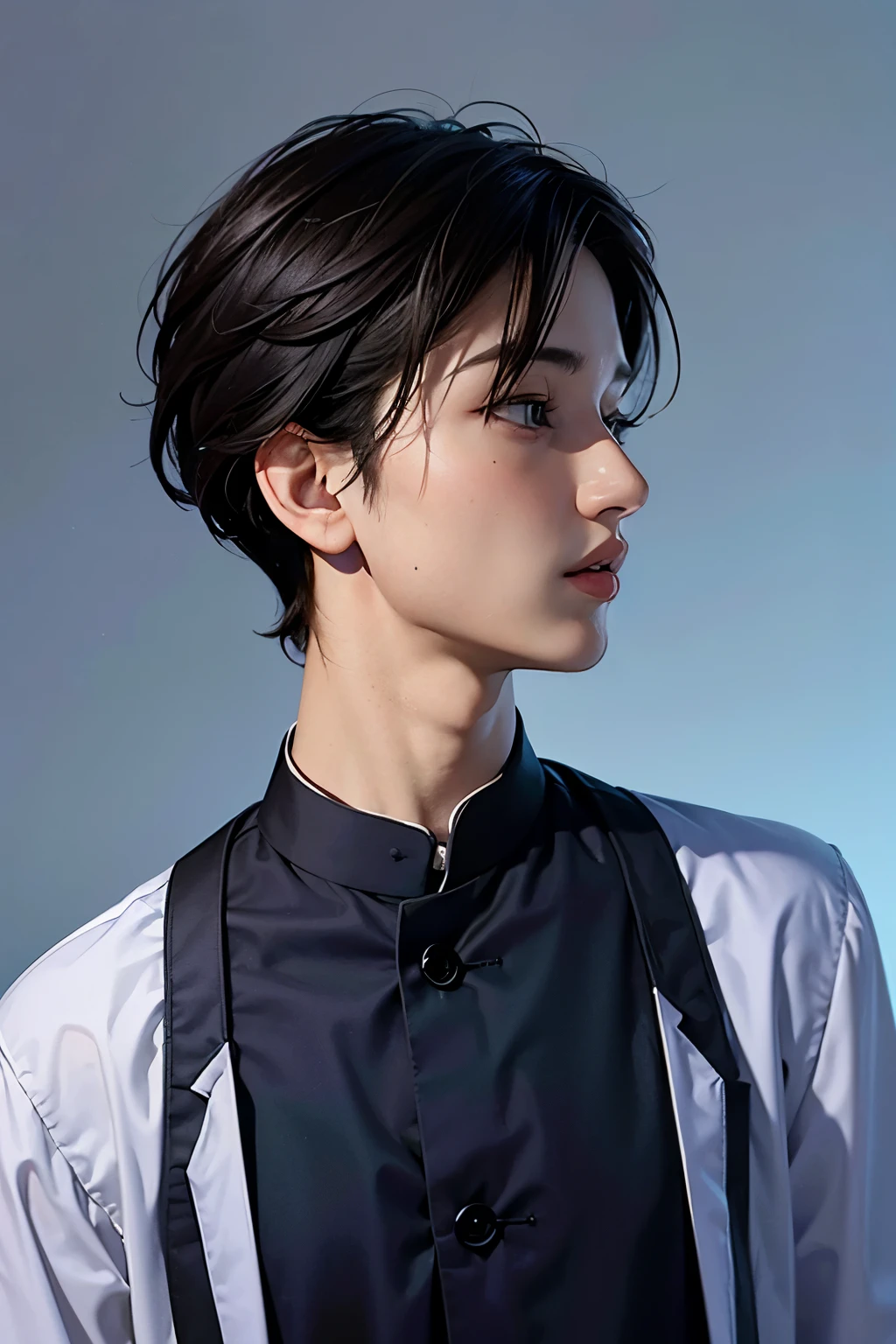 create a unique and aesthetic (profile picture) of 18 year boy wearing shalwar kameez with blure background