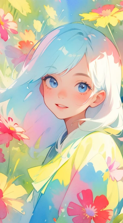 （best quality，masterpiece，watercolor，Splash ink），1 Beautiful and delicate girl portrait，Playful and cute，Background petals falling