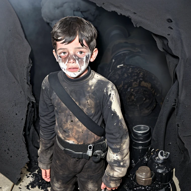 Boy covered in soot after cannon explosion