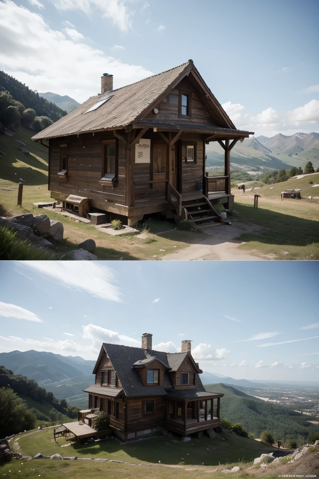 ((best quality)), ((masterpiece)), (detailed), retro restaurent on top of a mountain fully like a house