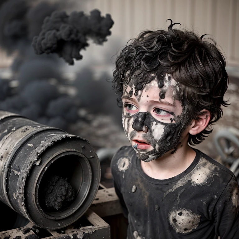 Boy covered in soot after cannon explosion