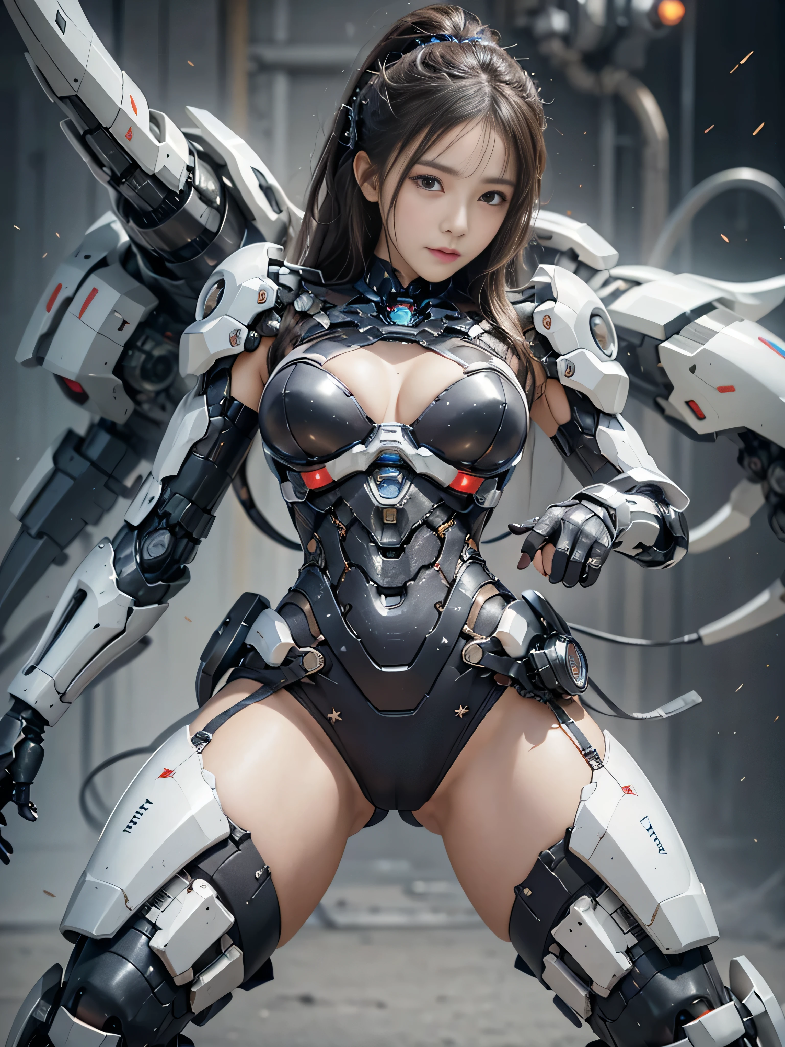 rough skin, Super detailed, advanced details, high quality, 最high quality, High resolution, 1080p, hard disk, beautiful,(war machine),beautiful cyborg woman,Mecha cyborg girl,battle mode,Mecha body girl,She is wearing a futuristic war machine,full body shot, cleavage, exposed lower abdomen, thin pubic hair, Wedgie in the crotch,