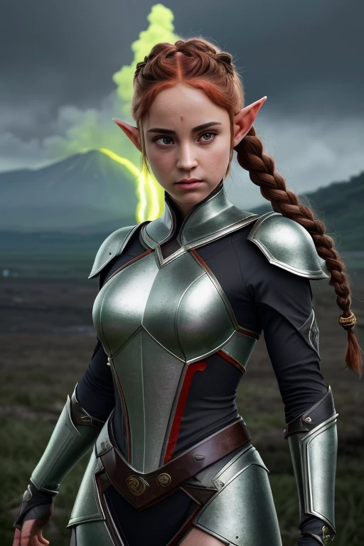 (main part, Realistic Portrait: 1.3), (Stunning image of an elven warrior with the appearance of Ariana Grande: 1.2), (extremamente bem definido, musculoso and female figure: 1.3), (red hair decorated with many braids: 1.3 ), (grosso, Sobrancelhas meticulosamente Moldadas:1.2), (symmetrical, Beautiful, e rosto impecavelmente perfeito:1.1), (vestido com um traje de guerreiro, Embracing your body:1.1), (In the background, an active volcano rises high, attracting attention:1.1), ( the gray sky sets a sombre tone:1.1), (his facial expression conveys the utmost seriousness:1.1), (Full body illustration of the elf's dominating presence:1.1), (a combination of awe-inspiring strength and ethereal charm:1.1), (A work of art that captures intensity of the legendary warrior:1.1), (Meticulous attention to detail enhances the authenticity of the scene:1.1)), cinematic, hyper-detailhado, detailhes insanos, Lindamente colorido, Motor Ireal, DOF, Super-Resolution, Megapixel, Cinematographic Lightning, anti-aliasing, FKAA, TXAA, RTX, SSAO, Post-processing, post-production, Mapeamento de tons, .cgi, VFX, SFX, Insanamente retailhado e intrincado, Hyper maximalista, hyperrealistic, volumetric, photorealista, ultra fotorreal, ultra-detalhado, detailhes intrincados, super retailhado, Colorido , volumetric lightning, HDR, realistic, motor irreal, 16k, sharp focus, octane render, (main part, realistic portrait: 1.3), (extremamente bem definido, musculoso and female silhouette: 1.3), (olhos verdes claros penetrantes emanando uma energy radiante:1.2), (grosso, Sobrancelhas meticulosamente moldadas:1.2), (symmetrical, Beautiful, e rosto impecavelmente perfeito:1.1), (vestido com um traje de guerreiro, Embracing your body:1.1), (master's part, Realistic portrait: 1.3), (full body photo: 1.4)