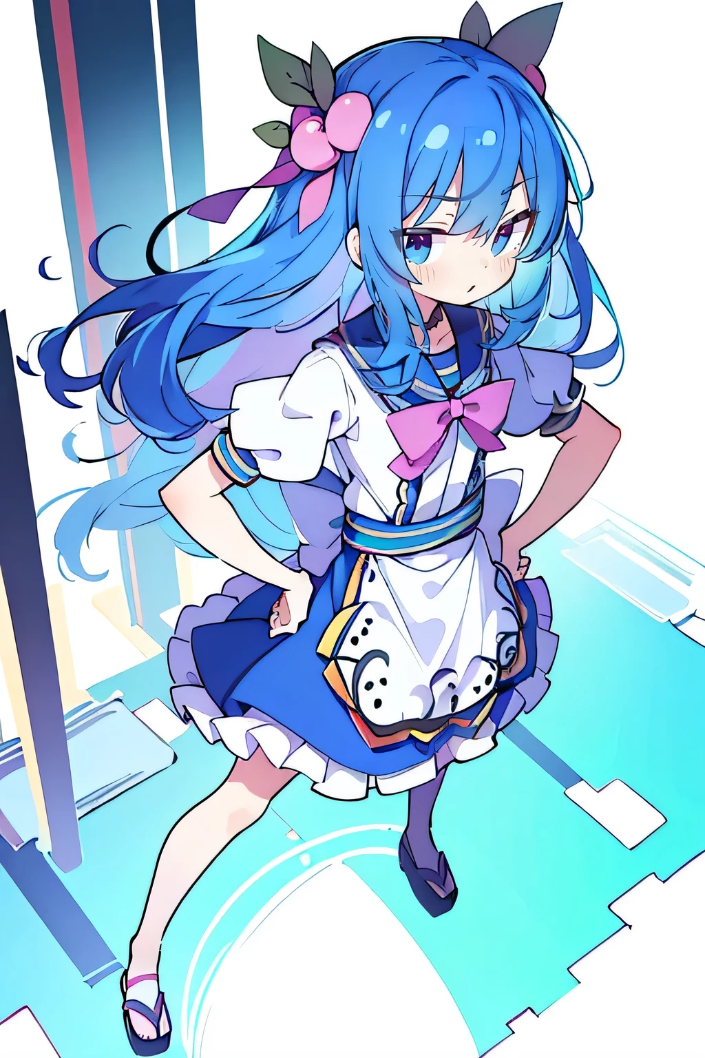 (masterpiece),best quality, expressive eyes, perfect face, 1girl,
Put your hands on your waist,fair, Gorgeous,Japanese cartoons,girl,lola,Hina Angel, blue hair, blue haired, floating clothes,Grab your waist, Grab your waist, hands on hips , hands on hips,sit, sit on ground, Legs on the ground, flat chest