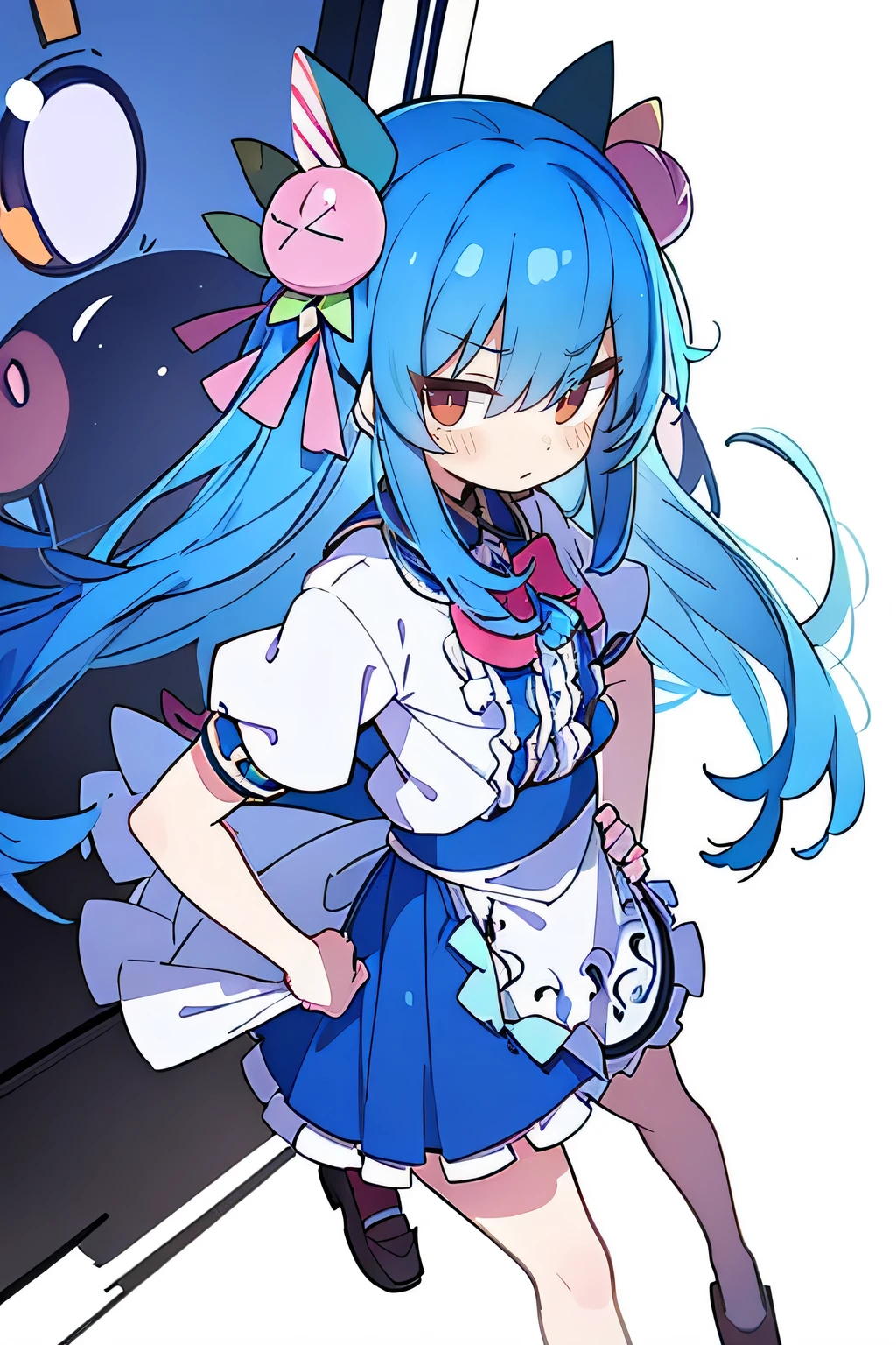 (masterpiece),best quality, expressive eyes, perfect face, 1girl,
Put your hands on your waist,fair, Gorgeous,Japanese cartoons,girl,lola,Hina Angel, blue hair, blue haired, floating clothes,Grab your waist, Grab your waist, hands on hips , hands on hips,sit, sit on ground, Legs on the ground, flat chest
