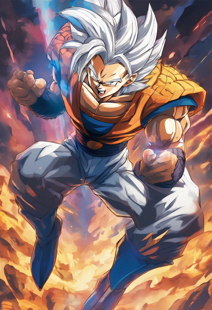 Supersaiyan,ssgs4,Vegeta,kiss,wife,Bulma,detailed eyes and face,long eyelashes,beautiful detailed lips,emotional expression,action pose,background,illustration,highres,ultra-detailed,photorealistic,anime,vivid colors,warm tones,soft lighting.