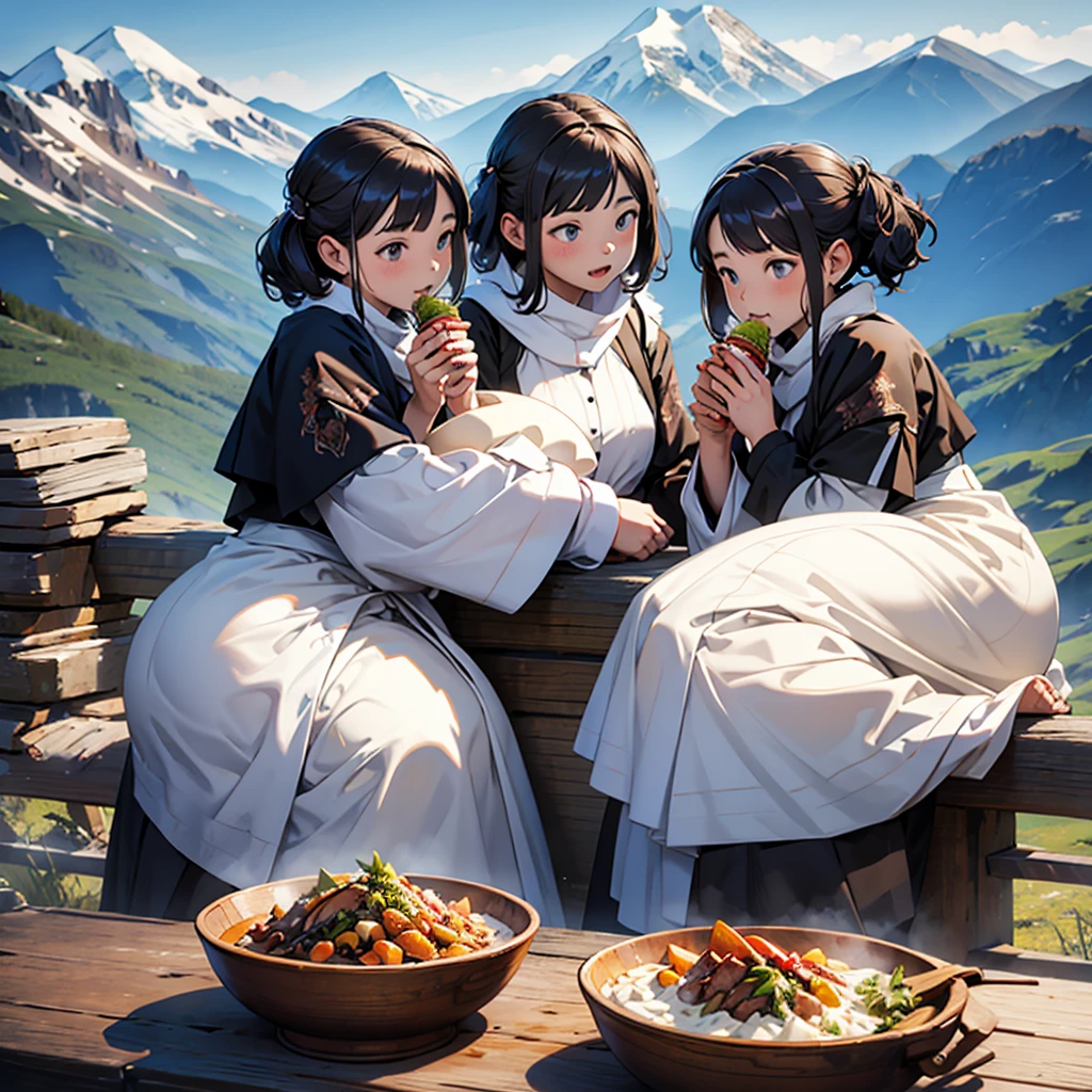 A mountain hill three sisters eat too much