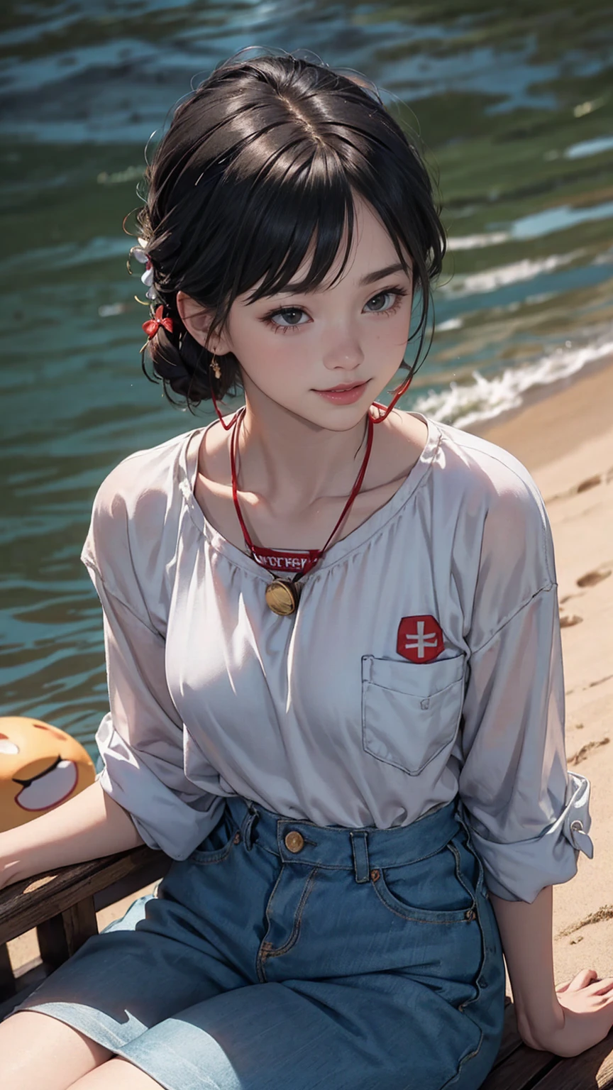 1 girl, wanostyle, monkey d luffy, Straw hat, look viewer, solo, Upper body, ((masterpiece)), (Best quality), (Extremely detailed), Depth of field, sketch, dark intensive shadows, Sharp focus quality, hdr, Colorful, Good composition, There were fires all around, spectacular, Closed shirt, Anime screenshots, Scars under the eyes, getting ready to fight, Dark eyes，deep of field，ocean background，ship，sunrays，Red clothes，