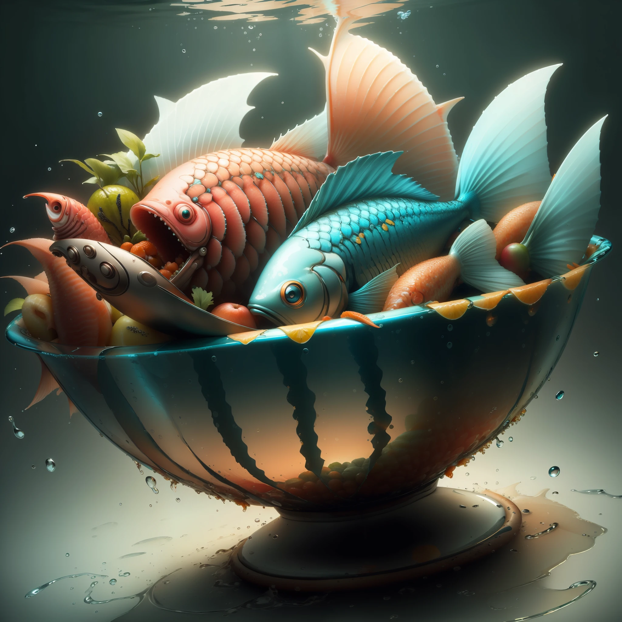 Fish Tech,Science fiction,  
bowl of fruits ,