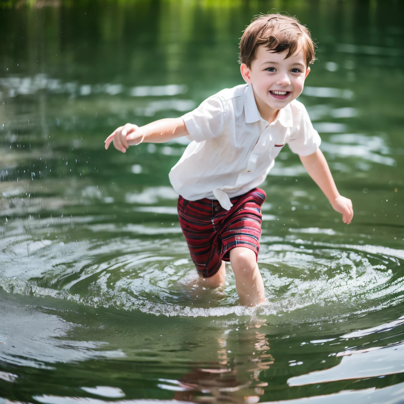 masterpiece, best quality, High resolution，European and American  boy，playing in water