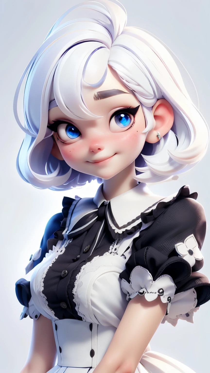  Alice in Wonderland, Model figure style , maid clothes black color, clothes maid black color, sweet girl, exquisite eyes, Inverted Bob white hair , white hair, delicate smile, show body , simple white background