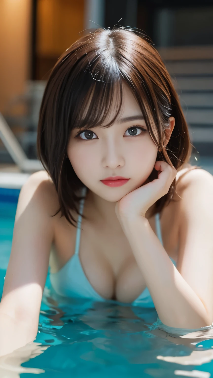 table top, highest quality, figure, Super detailed, finely, High resolution, 8k wallpaper, 完璧なダイナミックな構figure, detailed and beautiful eyes , pool, sexy face