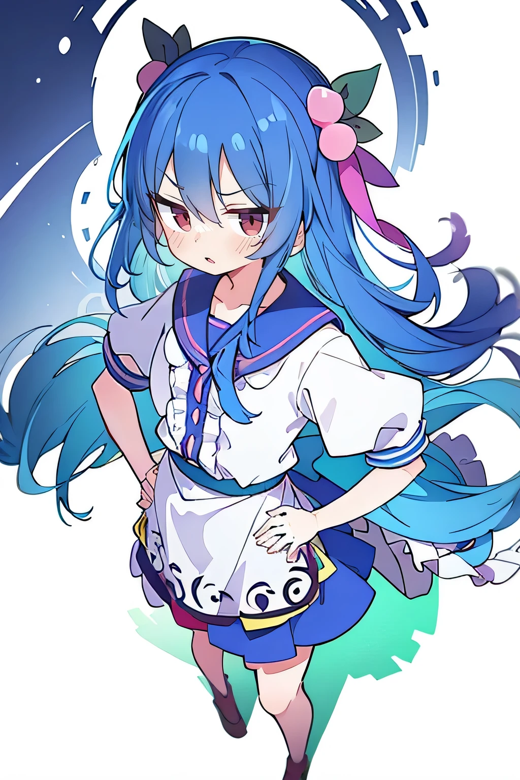 (masterpiece),best quality, expressive eyes, perfect face, 1girl,
Put your hands on your waist,fair, Gorgeous,Japanese cartoons,girl,lola,Hina Angel, blue hair, blue haired, floating clothes,Grab your waist, Grab your waist, hands on hips , hands on hips,sit, sit on ground, Legs on the ground, flat chest