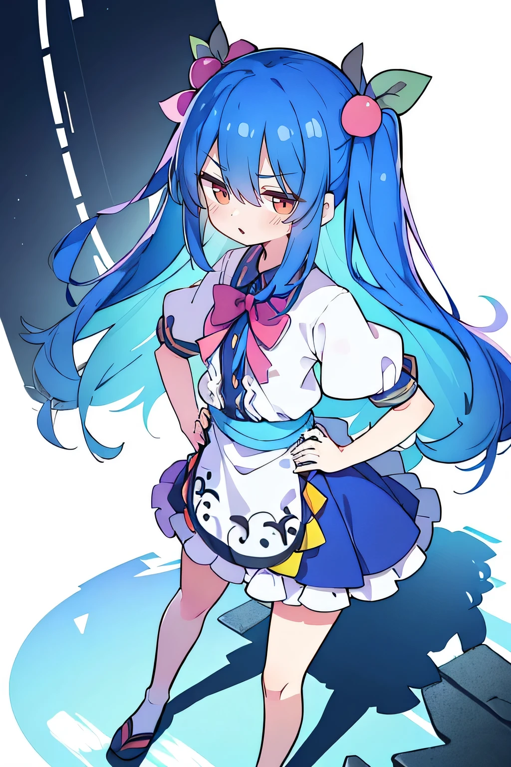 (masterpiece),best quality, expressive eyes, perfect face, 1girl,
Put your hands on your waist,fair, Gorgeous,Japanese cartoons,girl,lola,Hina Angel, blue hair, blue haired, floating clothes,Grab your waist, Grab your waist, hands on hips , hands on hips,sit, sit on ground, Legs on the ground, flat chest