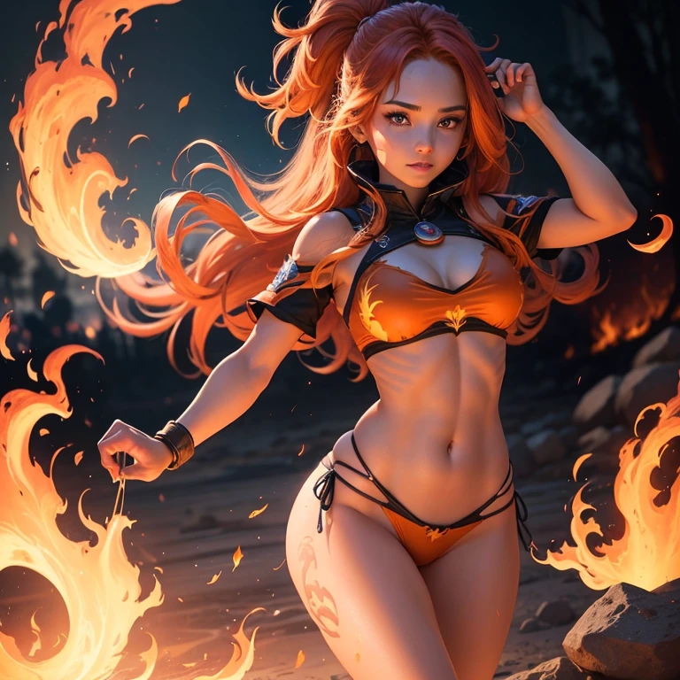 the phoenix girl is a symbol of rebirth and perseverance. her hair burns with bright flames, illuminating the dark nights and giving her a unique aura of mystery and strength. the skin shimmers with shades of burning coals, as if every cell of it is permeated with the fire of inner strength and passion. This girl's eyes sparkle like coals in a fire, full of determination and audacity, ready to go through the fire for her goals.