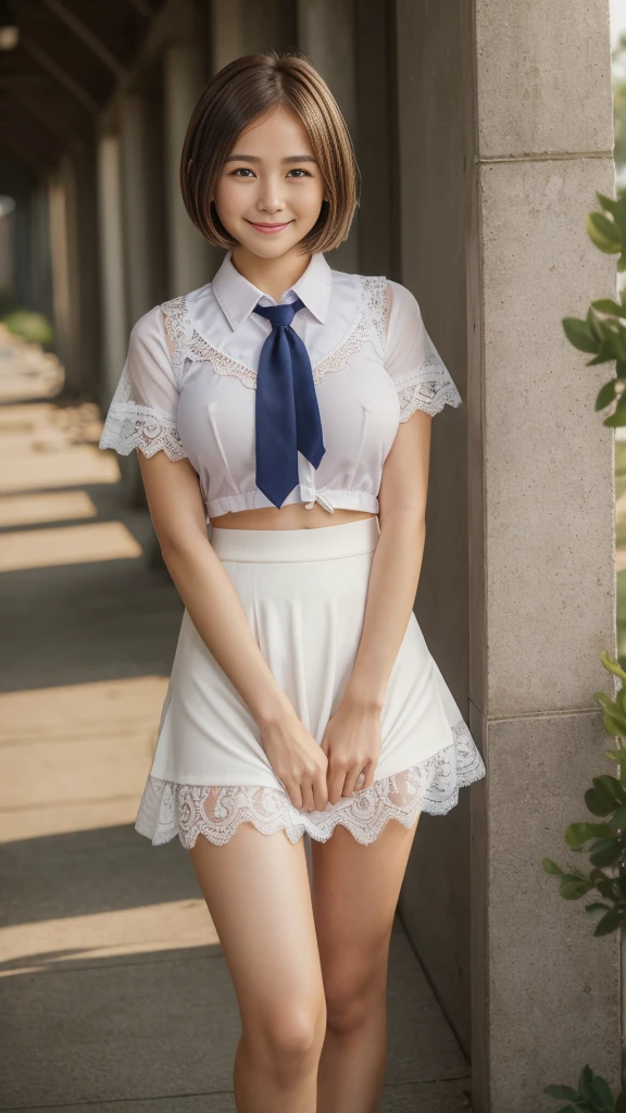 ((beautiful high school girl:1.3))、((school uniform:1.4))、(((A strong wind blows up my skirt:1.5)))、((white lace panties:1.5))、((On the way home from school))、((The shape of the bra is clearly visible))、((white shirt and red tie:1.2))、((navy blue skirt:1.3))、((Thin Fabric:1.4))、((very slim figure))、((Legs wide and natural:1.6))、((blushing face:1.4))、((big breasts:1.2))、highest quality、masterpiece、ultra high resolution、(realistic:1.4)、Ultra-realistic raw photos、(real skin texture:1.3)、(film grain:1.3)、panorama、character portrait、very wide shot、tight waist、cowboy shot、(in the dark, deep shadow, discreet key, cold light)、night、Tyndall effect、(Performance)、1 girl、Beautifully detailed eyes and face、white jabot、brown eyes、((Short bob brown hair:1.2))、((full body:1.3))、((A shy smile:1.3))