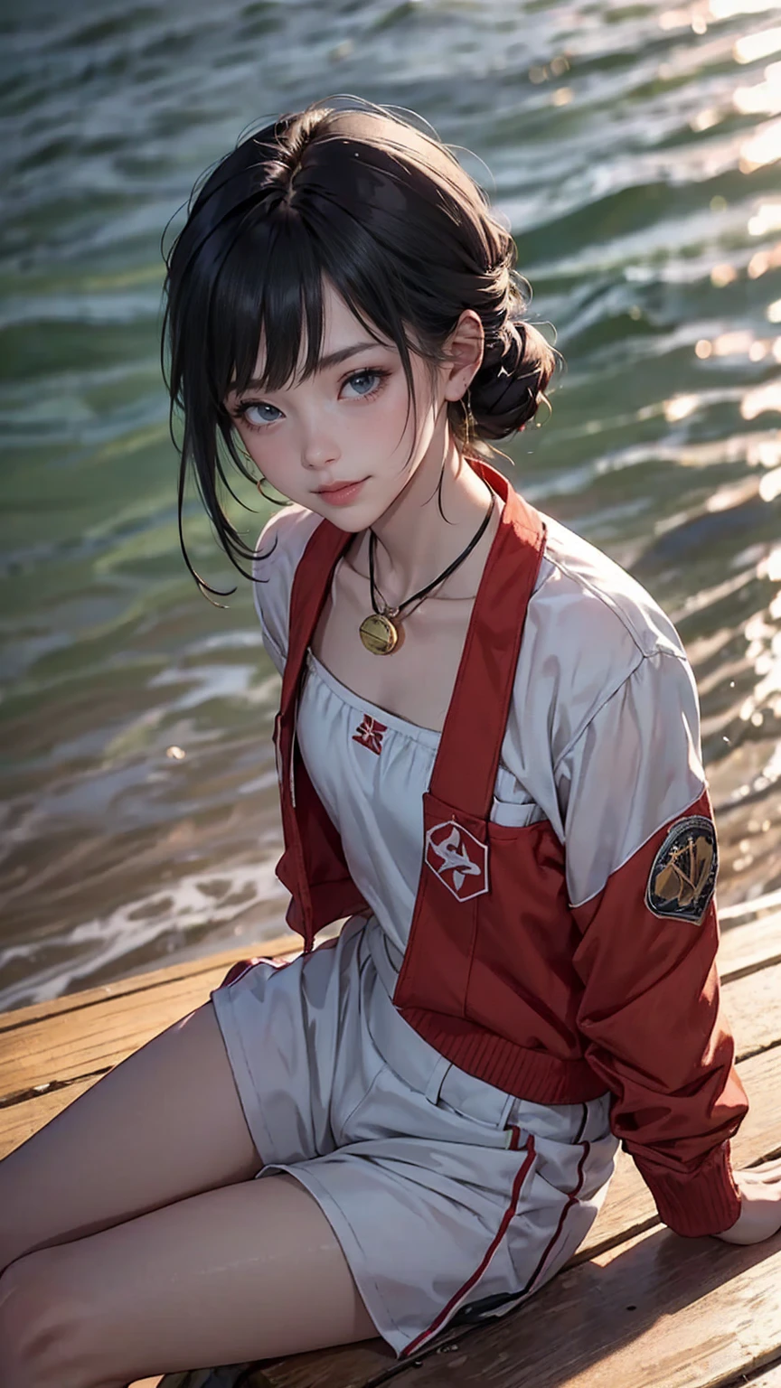最high quality, 8K, masterpiece: 1.3, Ultra HD, high quality, 最high quality, High resolution, realism)) 、slender、slenderだがアスリート並みの細マッチョ、Lifeguard((lifeguard))is、On a California beach、Sit on the observation deck、whistle((whistle))Hang the string around your neck、I don't want my head to disappear from the screen.、aerial perspective((atmospheric perspective))、smile((smiley))、background blur((depth of field)、chest pocket