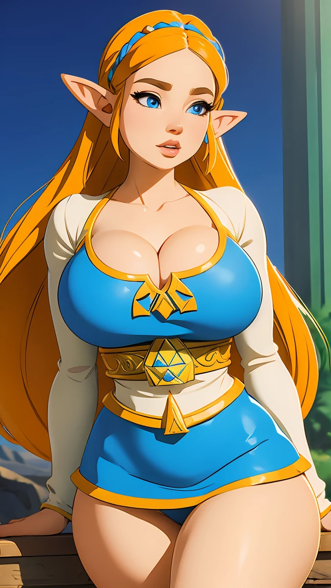((masterpiece)), ((best quality)), (detailed), perfect, solo, zelda, gorgeous woman, luscious lips, long hair, huge breast, deep cleavage, huge breasts, sexy,