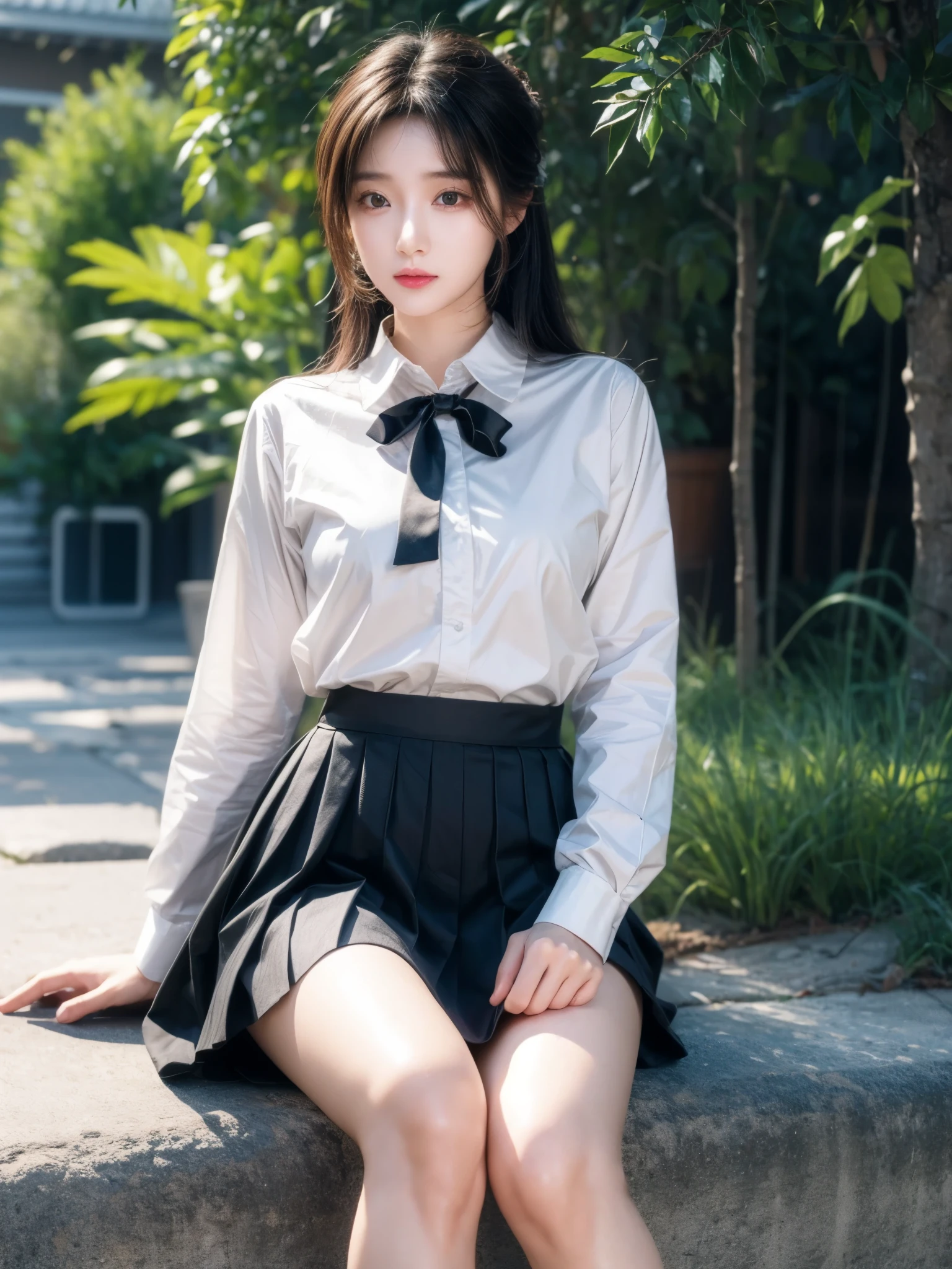 ((masterpiece)), ((best quality)), ((highres)), ((extremely detailed CG unity 8k wallpaper)), solo, tachibana kanade, tan school uniform, black skirt, white socks, outdoors, face, curtained hair, beach, parted hair, silver hair