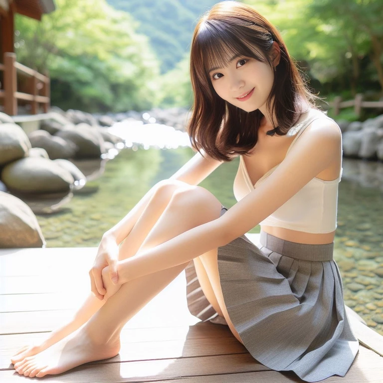 sitting cross-legged on a pier20old woman, realistic like手グラビアアイドル, like手美少女グラビアアイドル, japanese model, like手グラビアアイドル, 美cool japanese girlの顔, likeい官能的なグラビアアイドル, likeい細いグラビアアイドル, like々cool japanese girl, Open your mouth a little to reveal your front teeth、cute smile