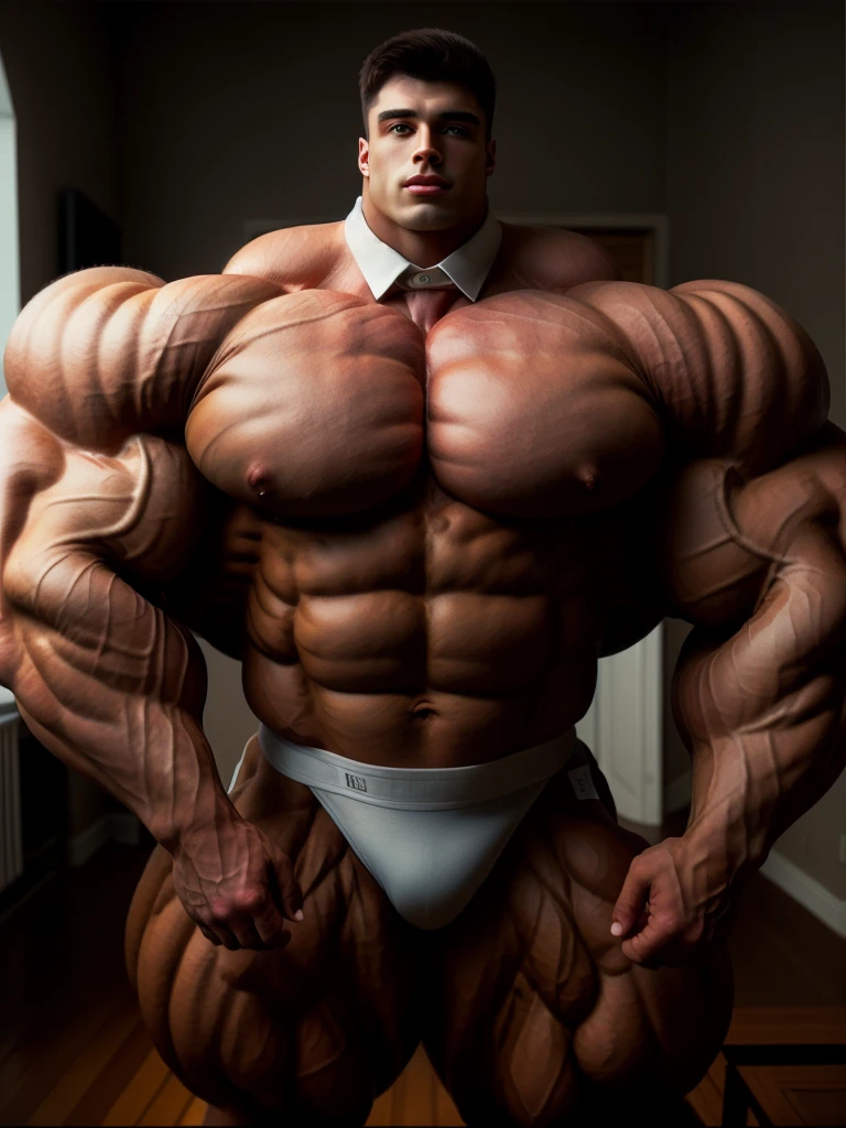 1man, a 28 year old muscular man, giant, strong body, brutalmass, massive body, bulk, wide pecs, large body size, wearing a white shirt and bowtie, st, soft lighting, masterpiece, best quality, 8k ultra hd, dslr camera, film grain, Fujifilm XT3 photorealistic art by Midjourney and greg rutkowski