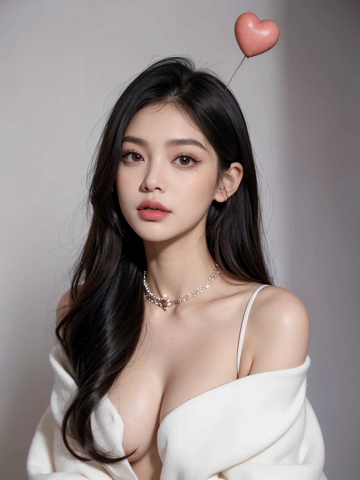 Kim jennie con el cabello negro oscuro, con rulos en las puntas del cabello negro oscuro, con un ganchito de estrella en el cabello negro oscuro, ojos de color claro, ojos bonitos, ojos llorosos, nariz bonita y respingada, labios bonitos, labios rosas, heart and cupid shaped lip, piel bonita, pale, piel blanca, con lunares y pecas en todo el rostro, rubor rosa suave en las mejilla, rubor rosa natural, maquillaje suave y rosa, jennie, cuellos bonito, cuello marcado, frown, mirada enojada, con un collar de beso, un collar bonito de beso, con un brasier de conchas del mar, mientras un brasier en forma de conchas de mar, con una falda roja, mientras tiene una falda suelta de color rojo, mientras tiene el abdomen desnudo, delgado, marcado y bonito, (pechos grandes, pechos suaves, pechos bonitos, pechos naturales), mirando a la camara, autofoto 