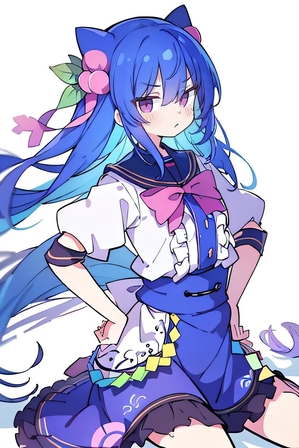 (masterpiece),best quality, expressive eyes, perfect face, 1girl,
Put your hands on your waist,fair, Gorgeous,Japanese cartoons,girl,lola,Hina Angel, blue hair, blue haired, floating clothes,Grab your waist, Grab your waist, hands on hips , hands on hips,sit, sit on ground, Legs on the ground, flat chest