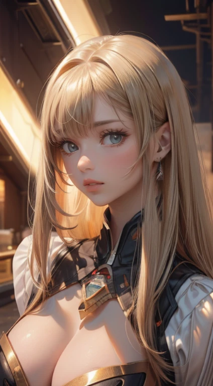 1 girl,(highly detailed skin),crooked,,beautiful胸,big breasts,pale skin,pointed chest,erect nipples,(fantasy art,best image quality,surrealist portrait,(8K),Super realistic,最high quality, high quality, High resolution, high quality texture,high detail,beautiful,Detailed,Very detailed CG,Detailedテクスチャー,realistic expression of face,masterpiece,sense of presence,dynamic,bold),bob hair,(super thin hair),(super soft hair),(ultra straight hair:1.5),long flowing bangs,extra light coppery amber hair,hair above one eye