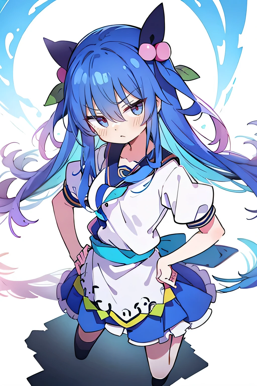 (masterpiece),best quality, expressive eyes, perfect face, 1girl,
Put your hands on your waist,fair, Gorgeous,Japanese cartoons,girl,lola,Hina Angel, blue hair, blue haired, floating clothes,Grab your waist, Grab your waist, hands on hips , hands on hips,sit, sit on ground, Legs on the ground, flat chest