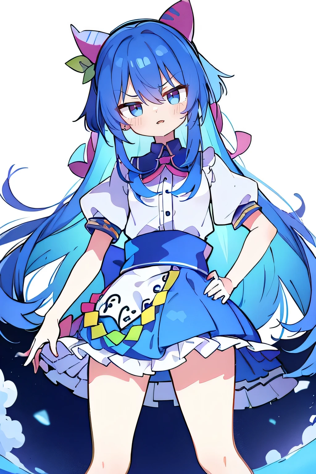 (masterpiece),best quality, expressive eyes, perfect face, 1girl,
Put your hands on your waist,fair, Gorgeous,Japanese cartoons,girl,lola,Hina Angel, blue hair, blue haired, floating clothes,Grab your waist, Grab your waist, hands on hips , hands on hips,sit, sit on ground, Legs on the ground, flat chest