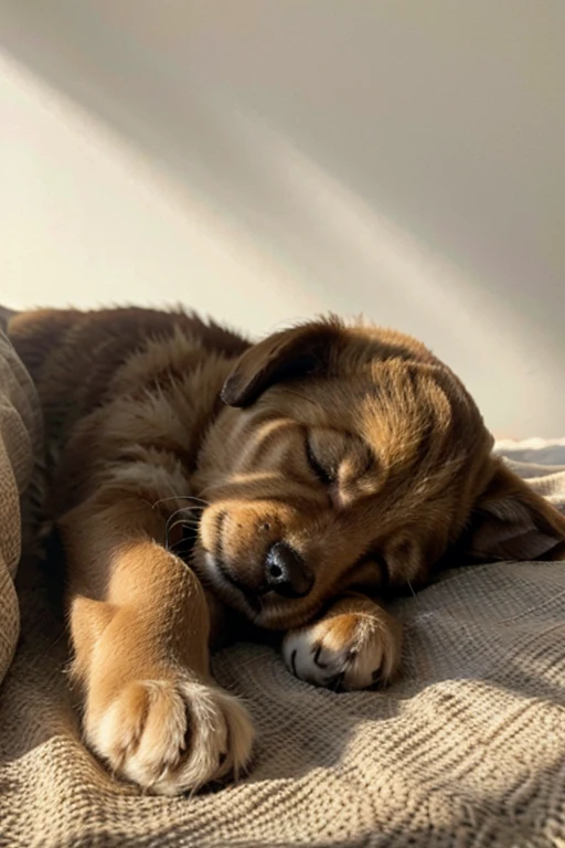 Image of a cute puppy sleeping in the sunlight