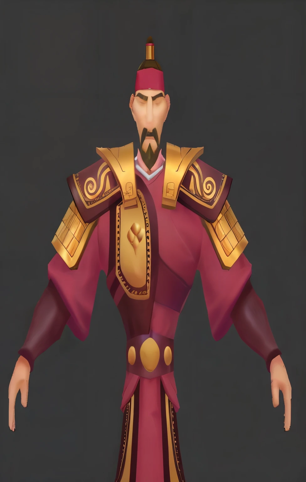 Cartoon character wearing red and gold clothing, Inspired by Huang Shen, Inspired by Huang Ding, Inspired by Dong Yuan, stylized characters, Inspired by Hu Zaobin, Inspired by Li Kan, Inspired by Wu Bin, Inspired by Puhua, Highly detailed characters, inspired by horse stone, Inspired by Dugin, Inspired by Cao Zhibai，folds，衣服folds，袖子folds优化