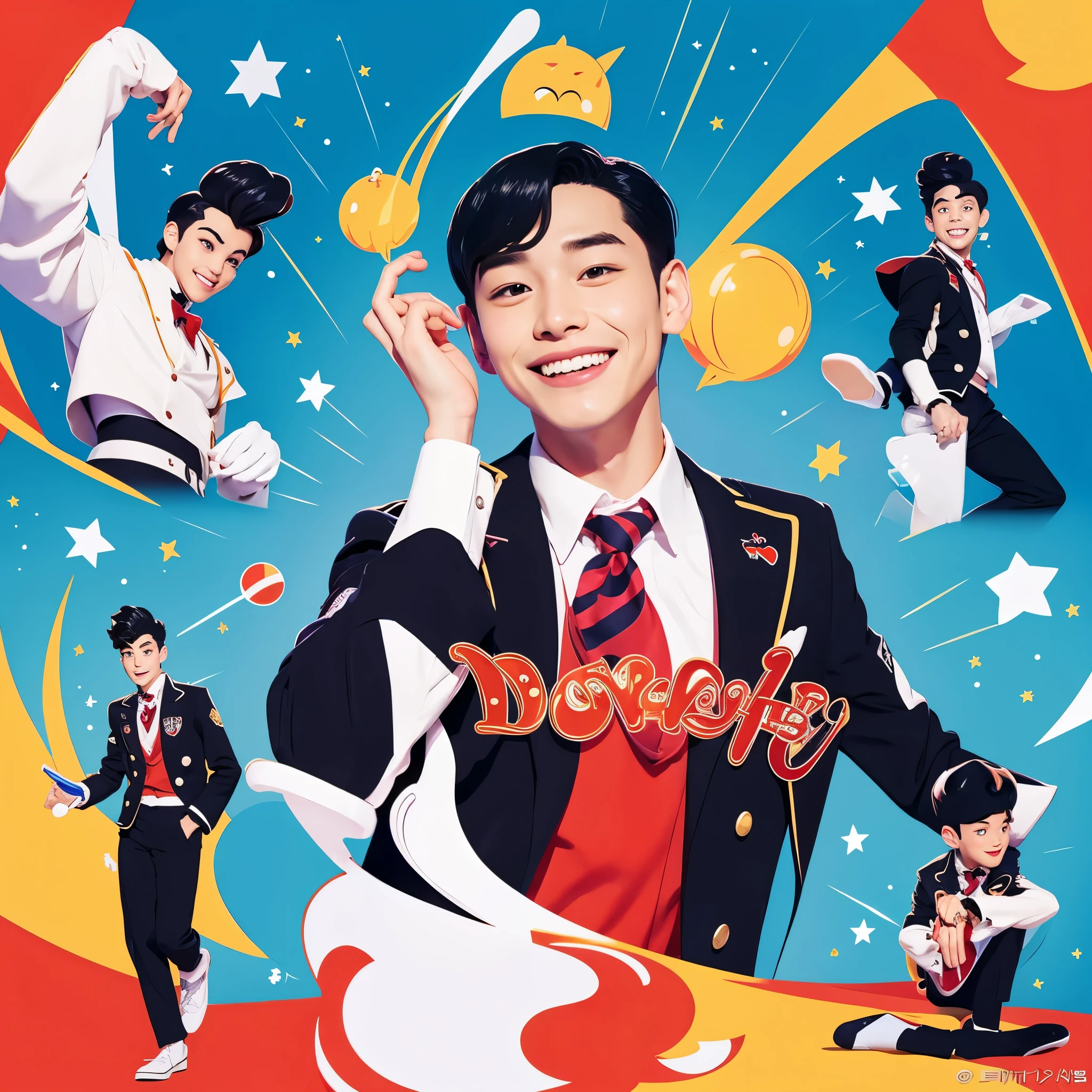Disney style illustration male idol Korean refreshing uniform blazer