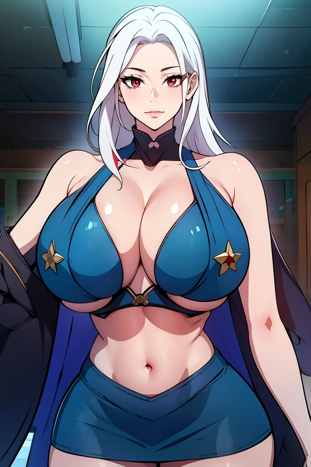 An anime-style artwork depicting ruan mei from the game Honkai star rail.
Tags: ruan mei, anime, detailed eyes, detailed lips, crop top, turtleneck, pencil skirt, smiling expression, intense gaze, glowing emblem on hand, dynamic pose, mystical background, vibrant colors, digital art, high-resolution, professional quality, gigantic breasts, (underboob : 1.4), curvy, cowboy shot, (gigantic breasts: 1.4), (red eyes: 1.4), (white hair: 1.4)