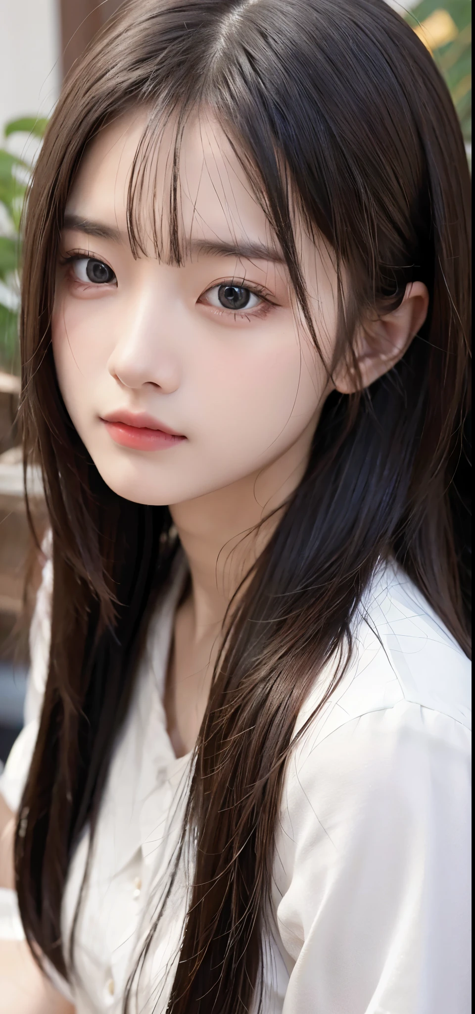 (surreal) , (Photographic Realism:1.4),(Increase resolution), (8K), (Very detailed), (Beautiful and detailed eye quality), (Super detailed), (masterpiece), (wall-), (Detailed face), alone,1 girl, Perfect beautiful Japanese woman、19 years old、looking at the audience, Exquisite details, a delicate face，white shirt