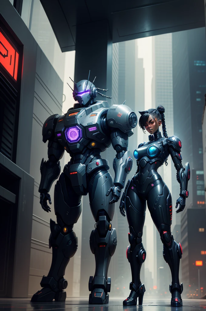 black mecha,cyberpunk characters