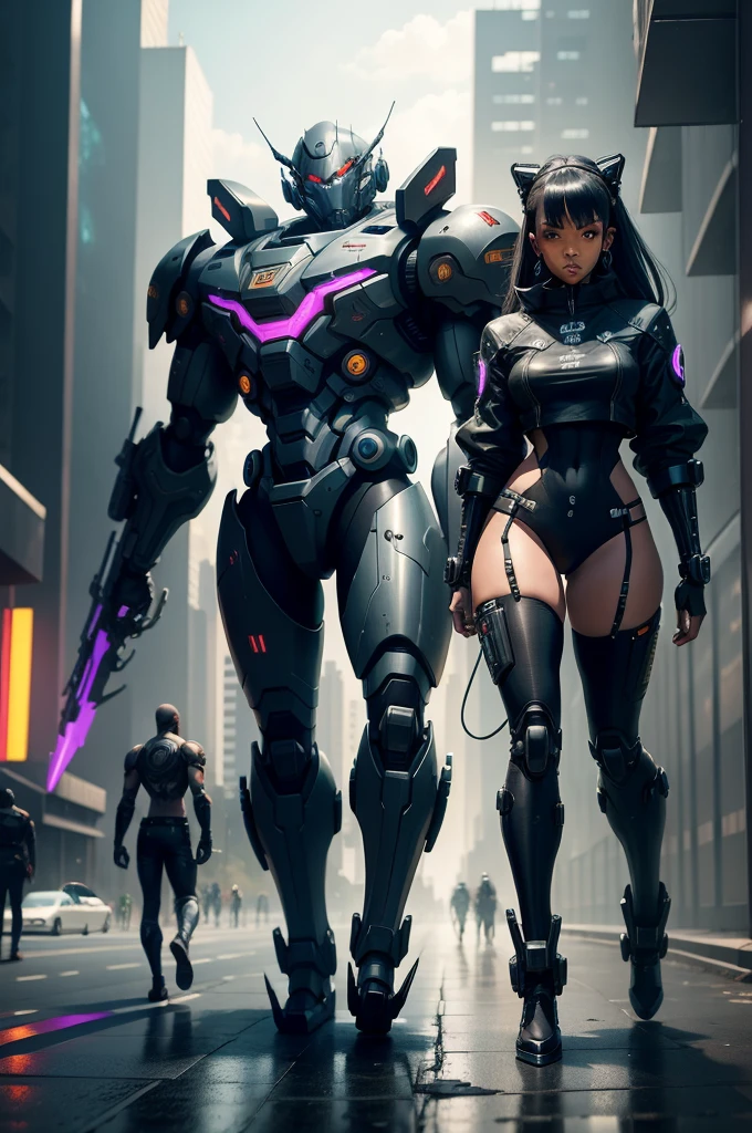 black mecha，cyberpunk characters