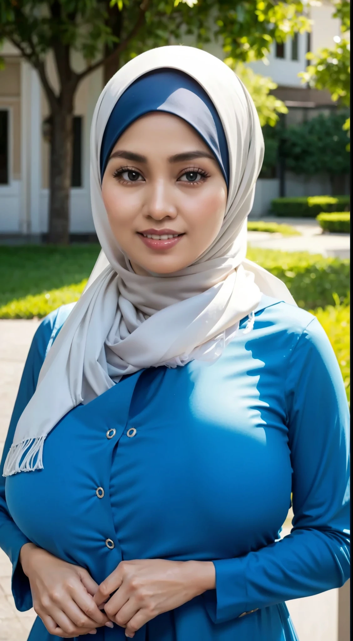 50 years Old, Hijab Indonesian mature woman, Big Tits : 66.9, Gamis, Breast out from her clothes : 1.9, at doctor office, Dark light, at Nighttime