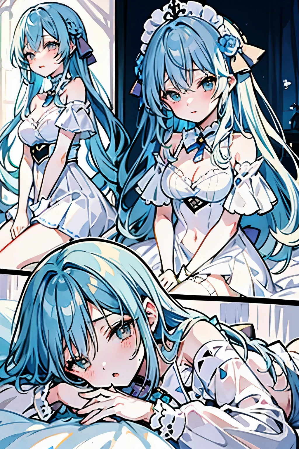 fantasy、Female 、Homosexuals、female✕2
cute、light blue hair、lie down on the bed、slightly erotic