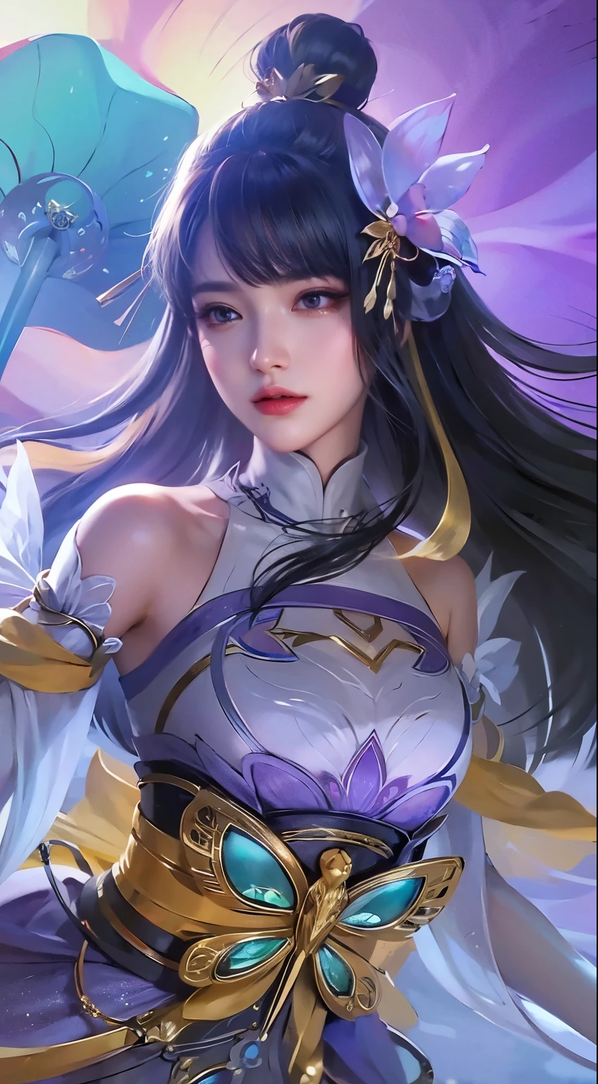 a close up of a woman with a sword and a butterfly, extremely detailed artgerm, artgerm detailed,realistic