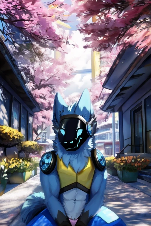 (((Light blue fur protogen))) , big chest, day, sexy, sensual, detailed, uploaded to e621, beautiful and detailed portrait of an anthropomorphic Light blue fur protogen, (((male ))) uploaded to e621, zaush, foxovh, movie lighting, , thicc, alone, ((submissive)) , view, muscular toned, muscles, muscular build, Japanese anime style, ((at a school in the front waiting to go in looking at the school)) : Springtime (Japanese Anime Style)
- delicate pinks, sunny yellows, and cheerful blues. Cherry blossom trees dot, their branches overflowing with soft pink petals that dance in the gentle breeze. the clear blue sky and fluffy white clouds. A muscular, light blue protogen sits, their metallic fur catching the dappled sunlight, a peaceful expression on their face as they bask in the warmth of the spring sun and breathe in the sweet scent of flowers. Butterflies flutter around them, adding to the scene's tranquility. Include details, Capture the feeling of renewal and joy that comes with spring, using a vibrant and uplifting color palette. Draw inspiration from anime like Yuru Camp△ and Flying Witch, or spring scenes from Studio Ghibli films like Ponyo and My Neighbor Totoro. ,((( light blue fur protogen))) Japanese anime style, at a school in the front waiting to go in looking at the school, in front of a Japanese school, going to school, school,