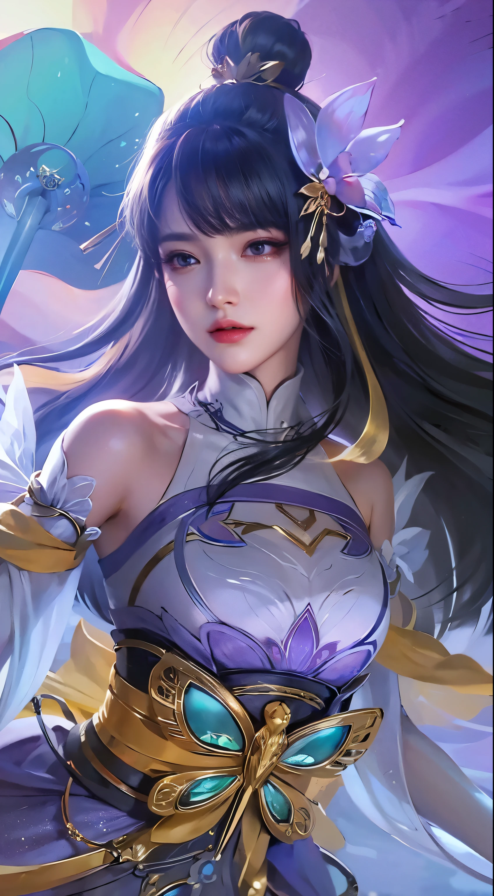 a close up of a woman with a sword and a butterfly, extremely detailed artgerm, artgerm detailed,realistic