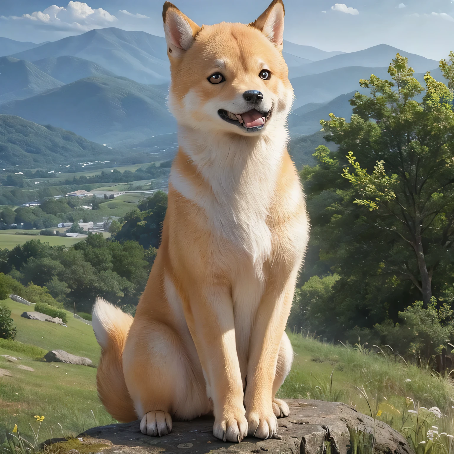 Shiba Inu Girl Countryside Landscape(((
A tall mountain)))
