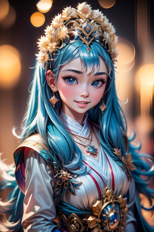 Hyper realistic, Beautiful, cute baby Face, 15 Years old russian lolita Girl, blue eyes, wearing hijab, tiara, Rounded Breast,slightly Chubby , luxury earrings, luxury necklace, White Skin, Smiling, Dark City Background, mid shot, upper body, Perfect Potrait, Bokeh Effect, Look at Viewer, Perfect Eye, Perfect Hand, Perfect Finger, Bracelet, Ring, (breastssize:1.2), ((adorable:1.2)), ((masterpiece:1.1)), ((bokeh:1.2)),