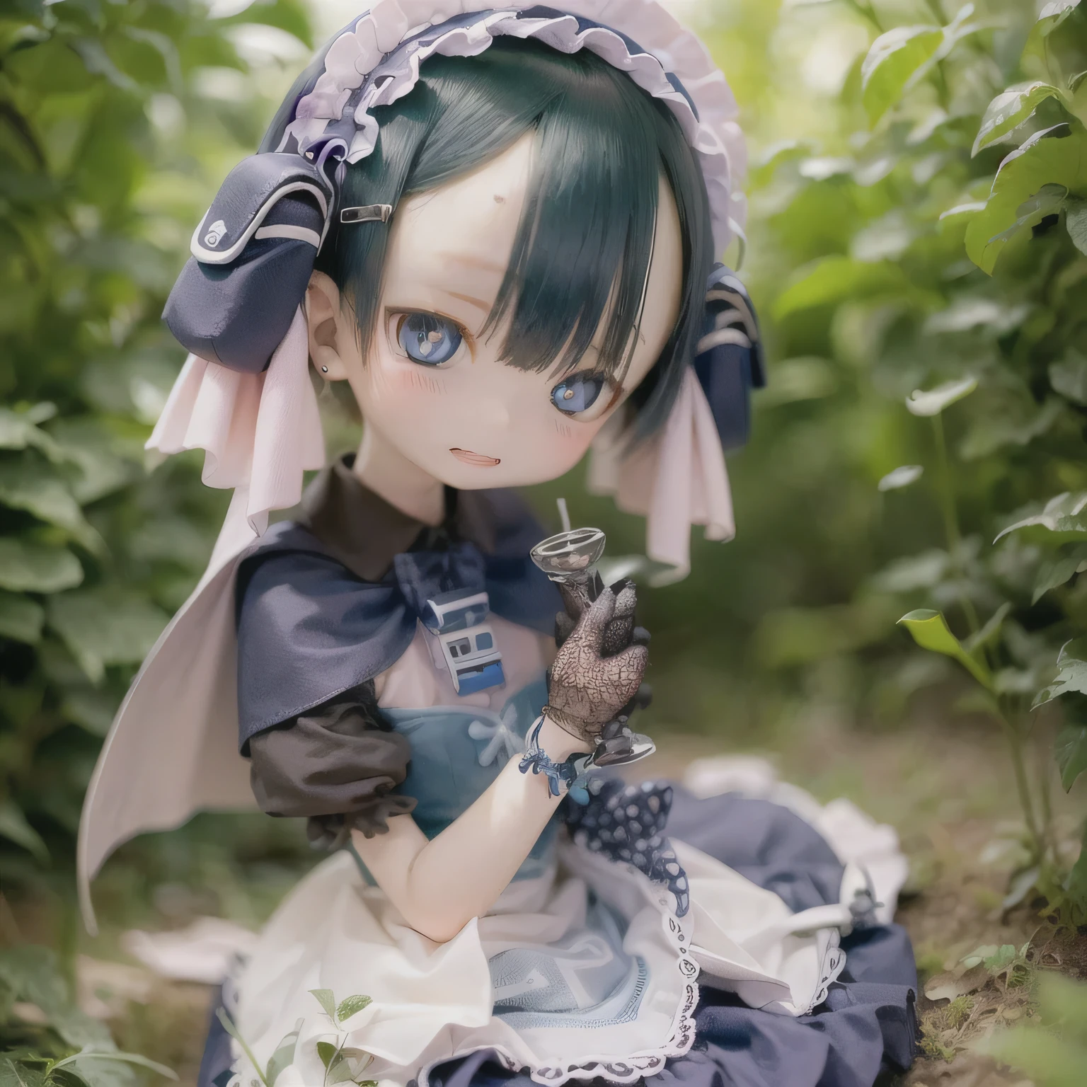 (best quality, highres, masterpiece:1.2),ultra-detailed,realistic:1.37,Maluluk from Made in Abyss,(best quality, highres, 4k, ultra-detailed, masterpiece:1.2), realistic, HDR, vivid colors, sharp focus, studio lighting, extreme detail description, professional, portraits, anime, blue tones, natural lighting, girl, blonde curly hair, flat chest, gothic lolilothes, innocent expression, delicate features, long eyelashes, expressive eyes, rosy cheeks, soft lighting, dreamy atmosphere, whimsical background(((((((curtsey)))))))full body Made in the Abyss world sexy pose