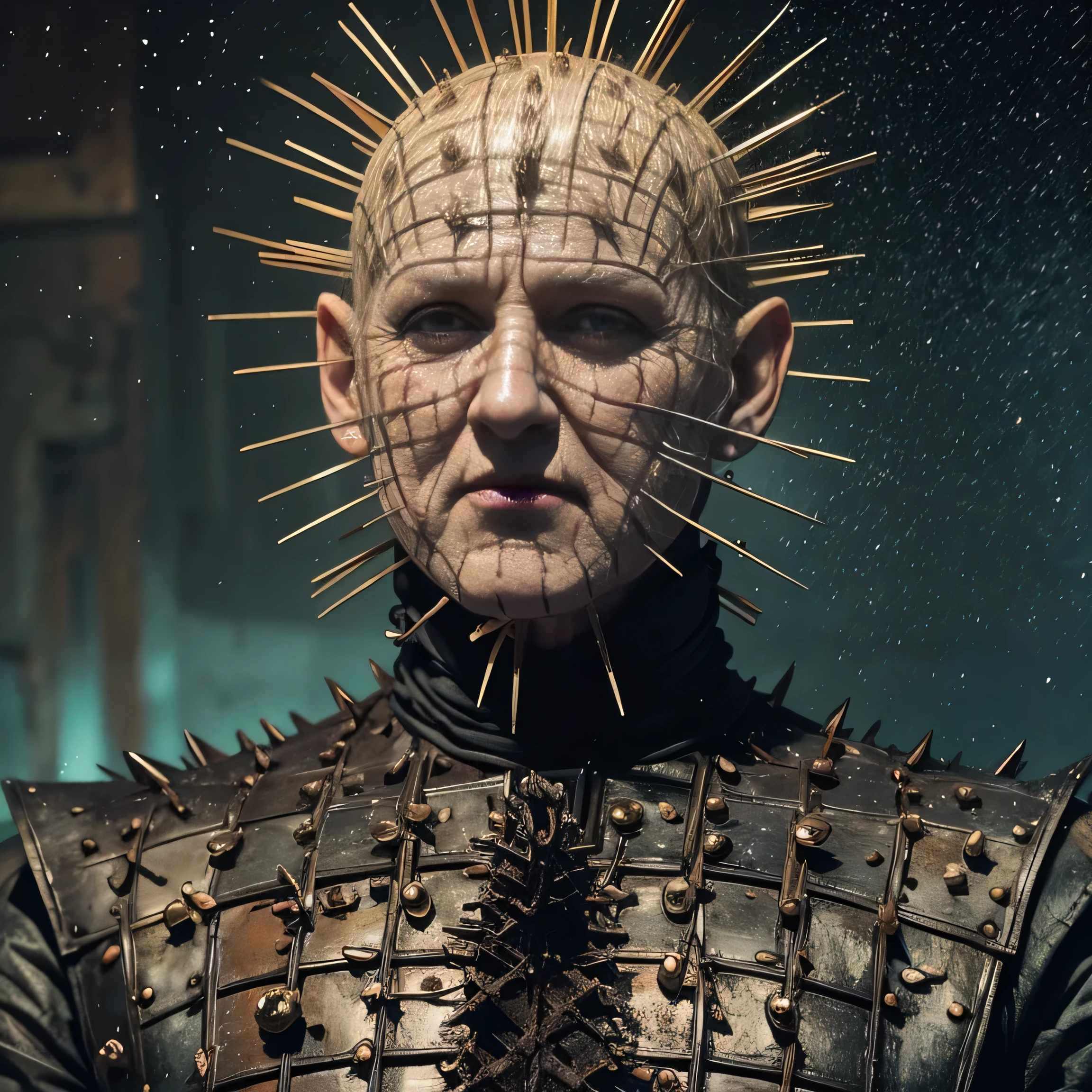 An image of a new cenobite from Hellraiser with leather the head is scary and not hace pin’s
