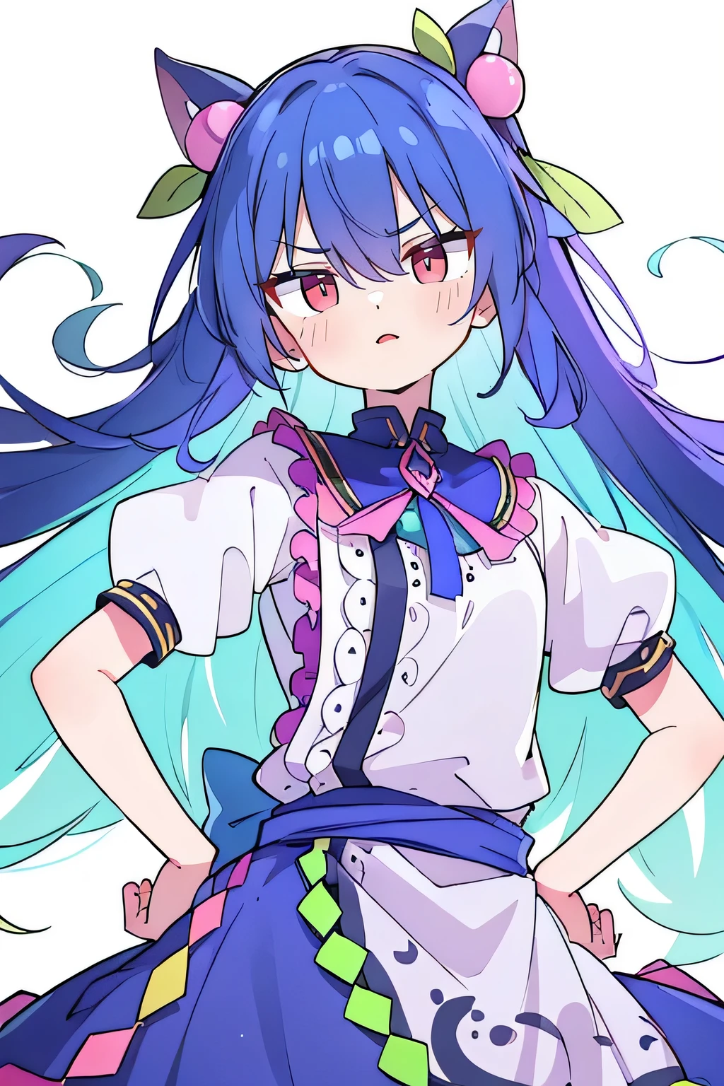 (masterpiece),best quality, expressive eyes, perfect face, 1girl,
Put your hands on your waist,fair, Gorgeous,Japanese cartoons,girl,lola,Hina Angel, blue hair, blue haired, floating clothes,Grab your waist, Grab your waist, hands on hips , hands on hips,flat chest